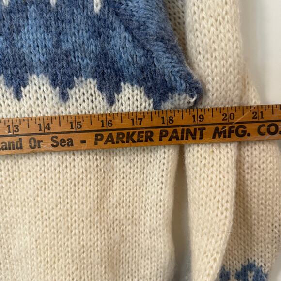 Norlender Women's Vintage Wool Sweater Cream Blue 42 Nordic Geometric Fair Isle - Picture 9 of 9